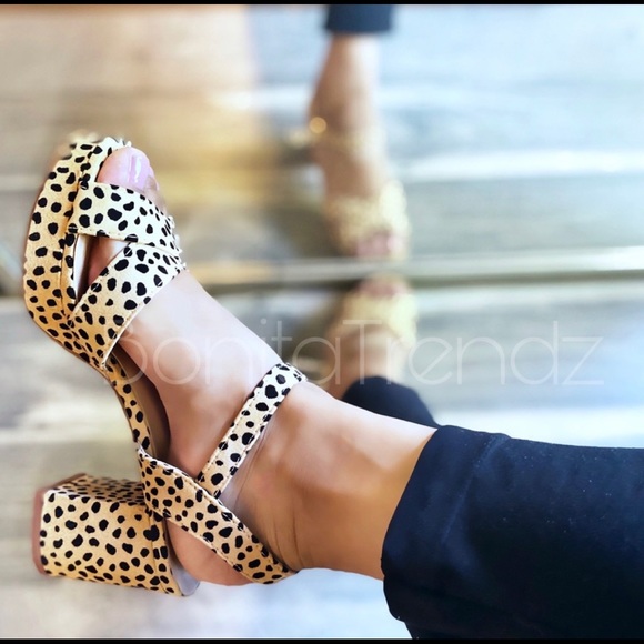 Shoes - NIB! Cheetah Peep Toe Chunky Heel Retro